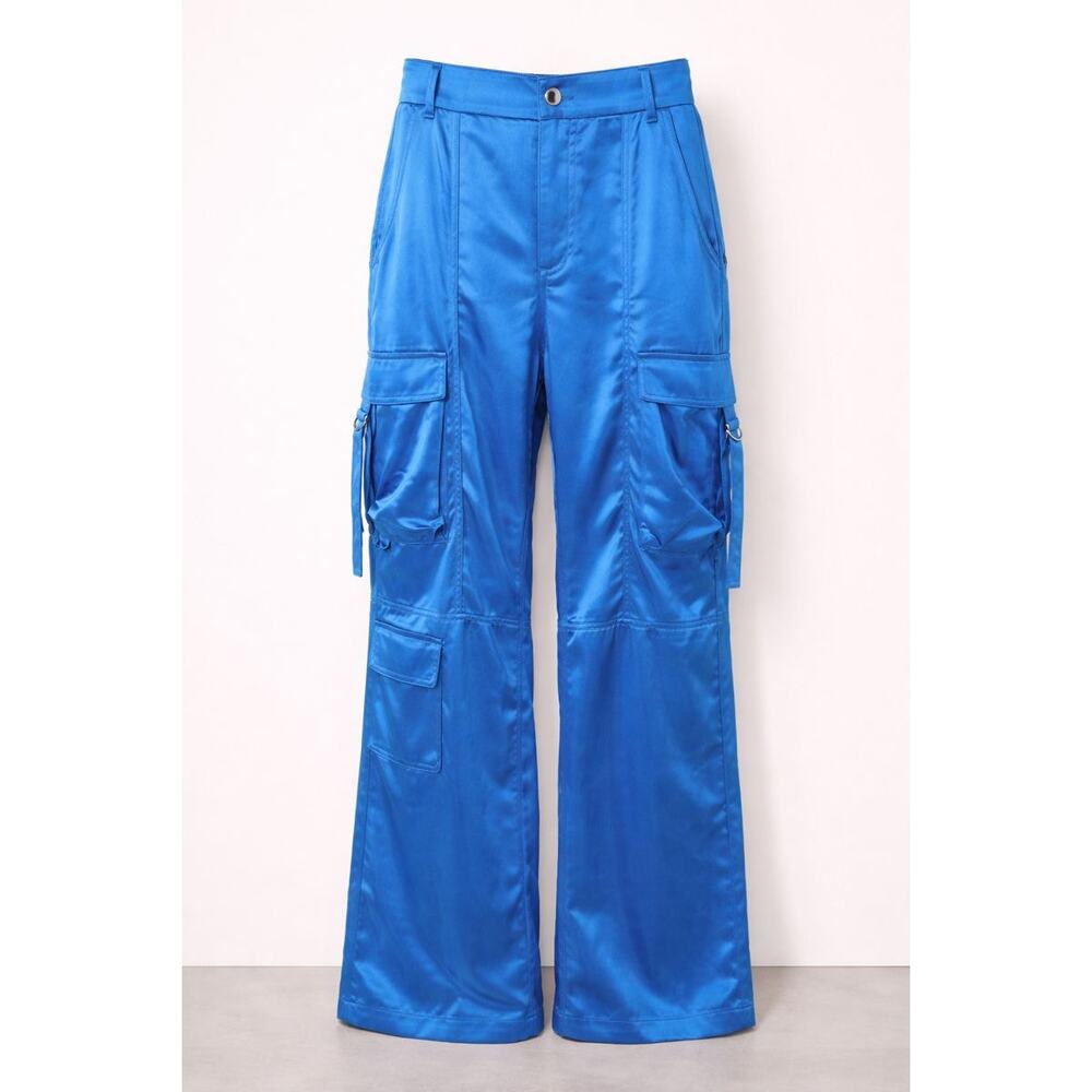 NWT Gianni Bini Satin Capri Blue Cargo Pants Utility Style Medium Streetwear